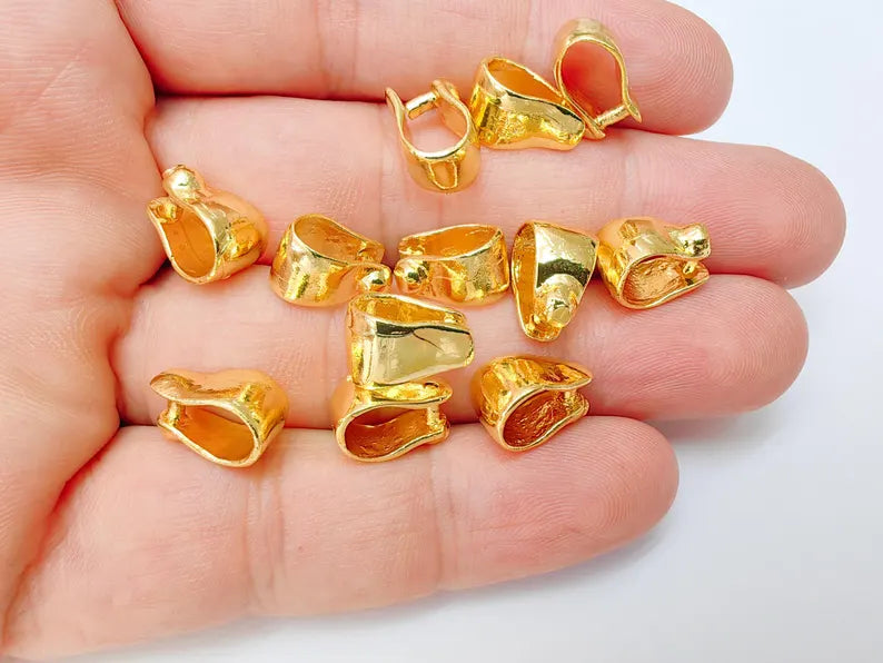 Bail Connector, 24k Shiny Gold Plated Brass, Nickel Free Lead Free, Jewelry Pendant Making Supplies, G37472
