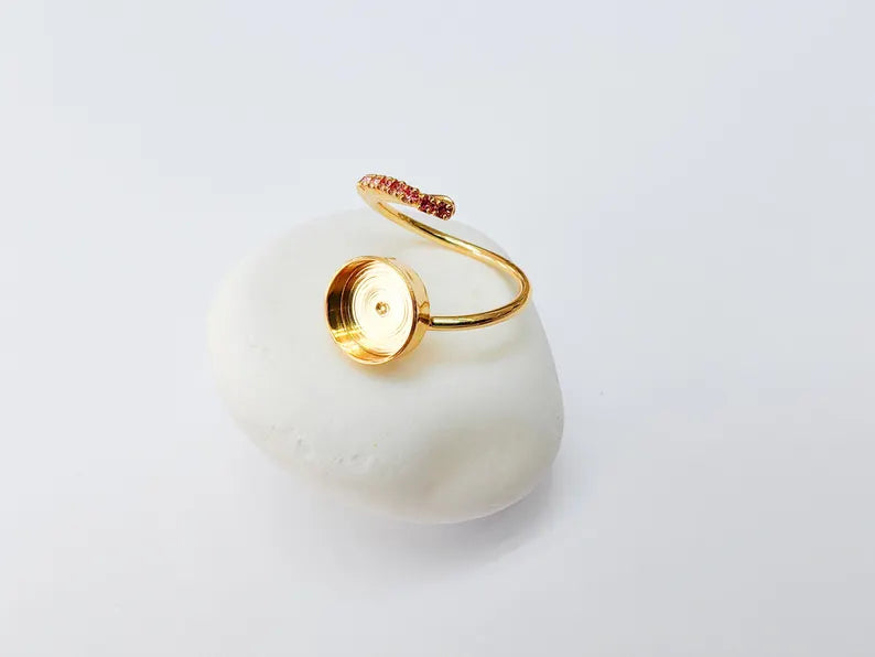 Adjustable Ring Bezel, 10mm Round Bezel Cup, Pink Crystal, 24K Gold Plated, G37474