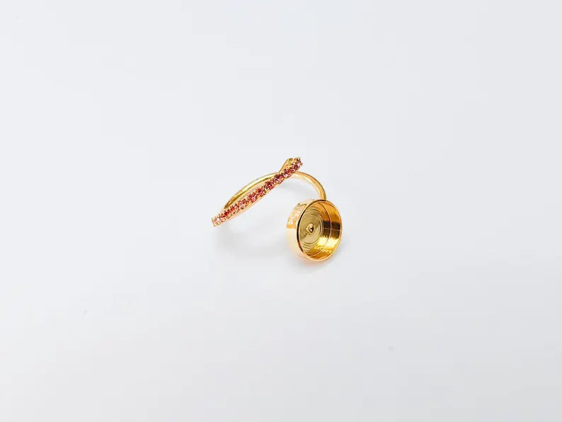 Adjustable Ring Bezel, 10mm Round Bezel Cup, Pink Crystal, 24K Gold Plated, G37474