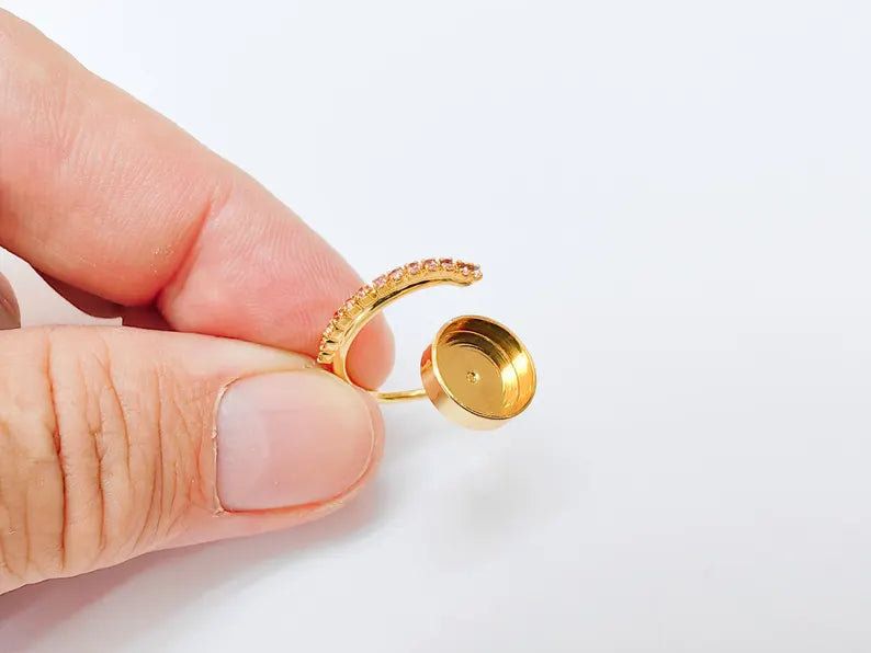 Adjustable Ring Bezel, 10mm Round Bezel Cup, Pink Crystal, 24K Gold Plated, G37474