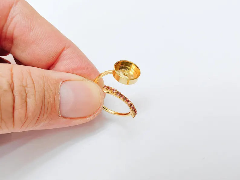 Adjustable Ring Bezel, 10mm Round Bezel Cup, Pink Crystal, 24K Gold Plated, G37474