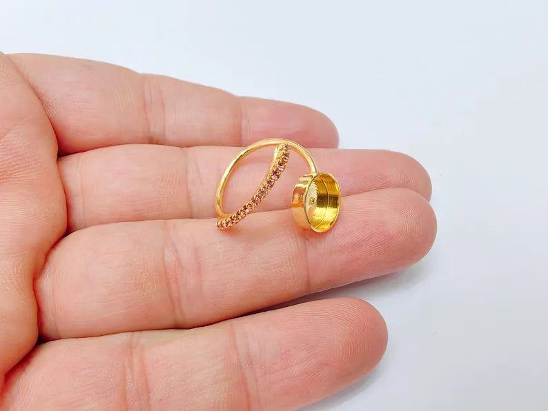 Adjustable Ring Bezel, 10mm Round Bezel Cup, Pink Crystal, 24K Gold Plated, G37474
