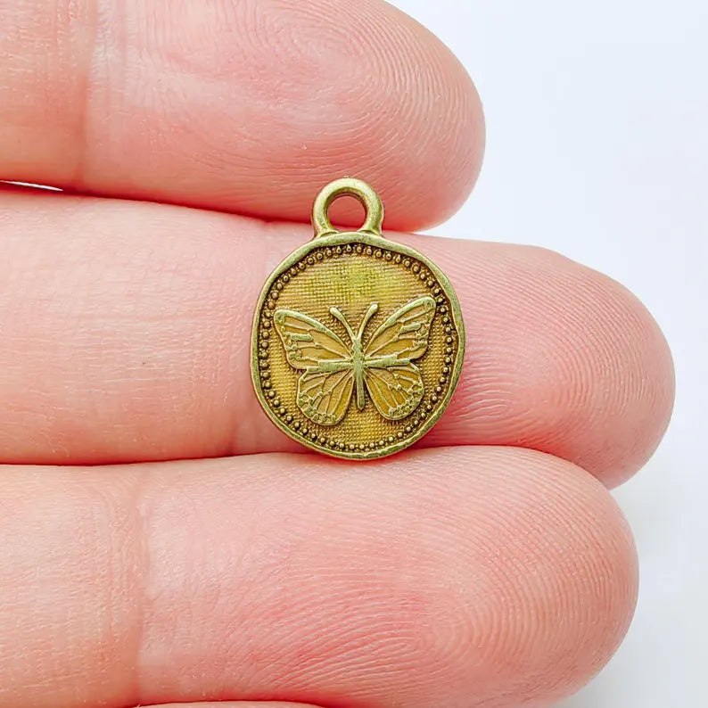 4 Butterfly Charm, Double Sided Pendant, Boho Jewelry Making Supplies, Antique Bronze Plated, 16x12mm G37476