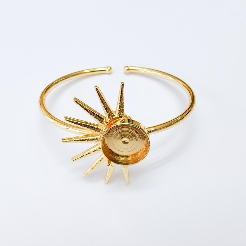 Sunburst Bracelet Bezel, Adjustable Cuff Bangle, 24k Shiny Gold Brass, 14mm G37385