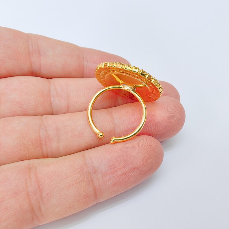 Turquoise Crystal Ring Bezel, Adjustable Ring Base, 16mm Round Bezel Setting, 24K Shiny Gold, G37391