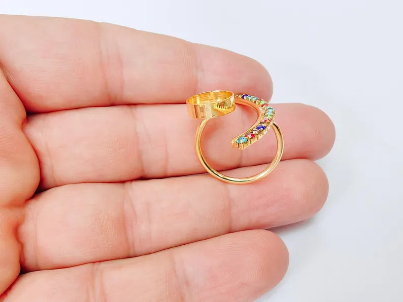 Adjustable Ring Bezel, 10mm Round Bezel Cup, Colorful Crystal, 24K Gold Plated, G37394