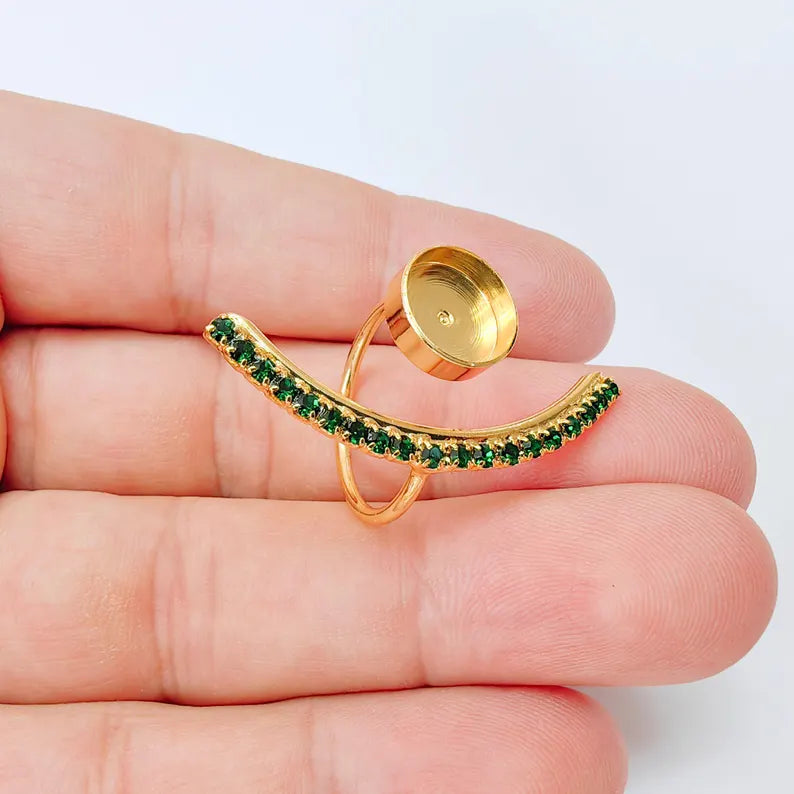 Adjustable Ring Bezel, 10mm Round Bezel Cup, Green Crystal, 24K Gold Plated, G37398