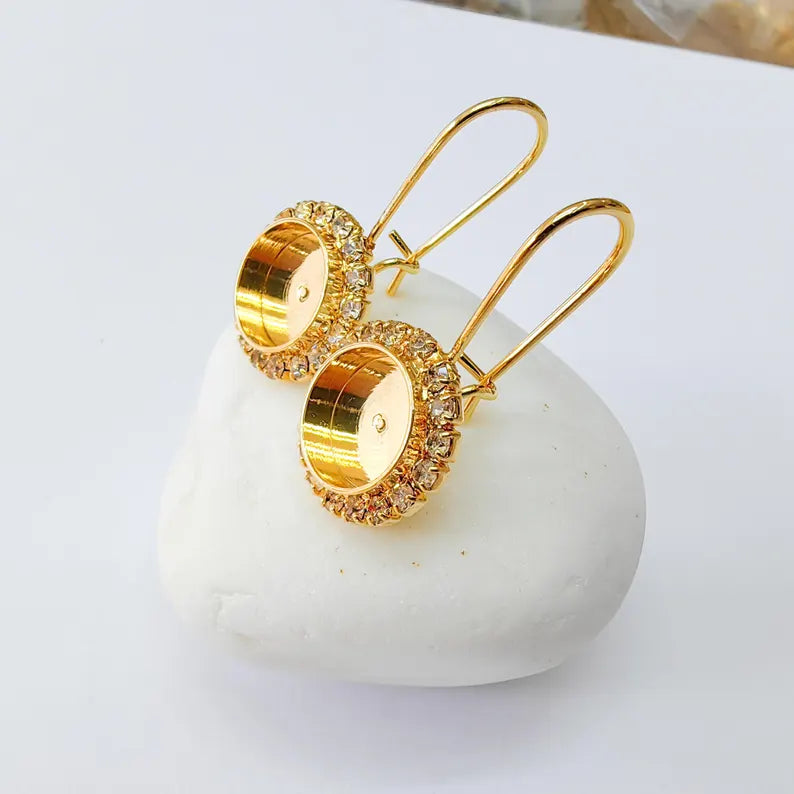 Crystal Hook Earrings with 10mm Bezel, 24k Gold Plated Drop Settings, DIY Jewelry Making, G37400