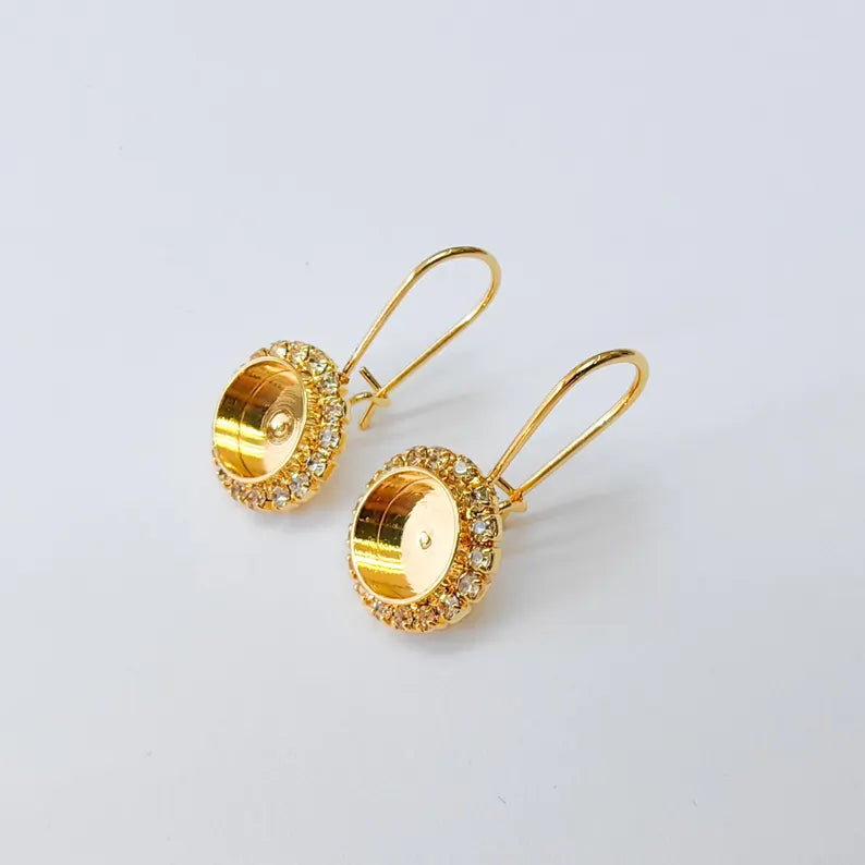 Crystal Hook Earrings with 10mm Bezel, 24k Gold Plated Drop Settings, DIY Jewelry Making, G37400