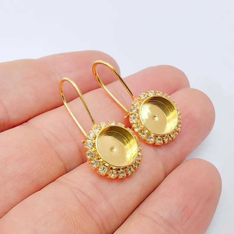 Crystal Hook Earrings with 10mm Bezel, 24k Gold Plated Drop Settings, DIY Jewelry Making, G37400