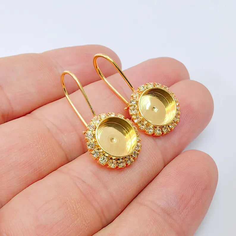 Crystal Hook Earrings with 10mm Bezel, 24k Gold Plated Drop Settings, DIY Jewelry Making, G37400