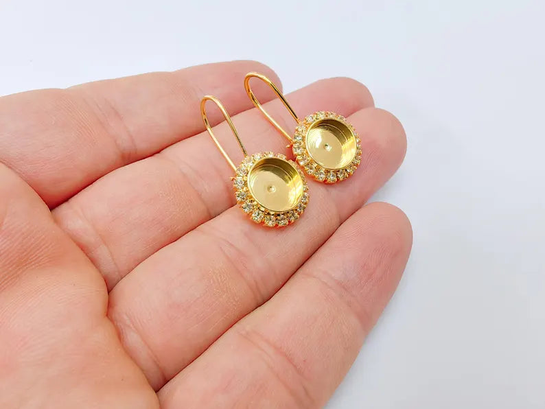 Crystal Hook Earrings with 10mm Bezel, 24k Gold Plated Drop Settings, DIY Jewelry Making, G37400