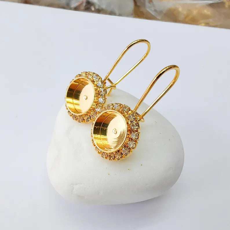Crystal Hook Earrings with 10mm Bezel, 24k Gold Plated Drop Settings, DIY Jewelry Making, G37400