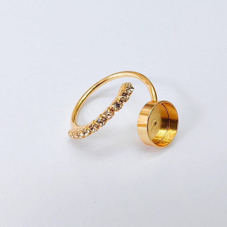 Crystal Adjustable Ring Bezel, 10mm Round Bezel Cup, 24K Gold Brass, G37403