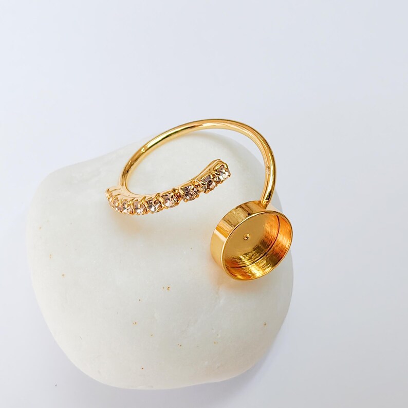 Crystal Adjustable Ring Bezel, 10mm Round Bezel Cup, 24K Gold Brass, G37403