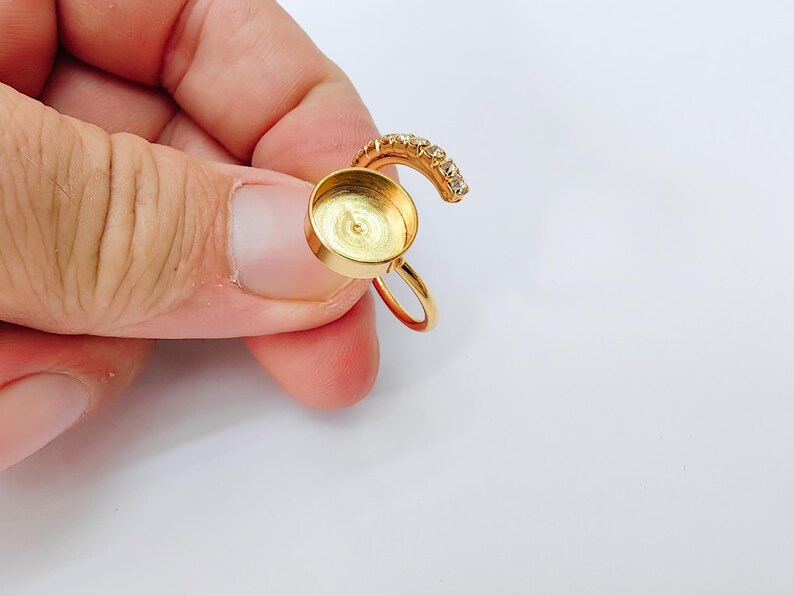 Crystal Adjustable Ring Bezel, 10mm Round Bezel Cup, 24K Gold Brass, G37403
