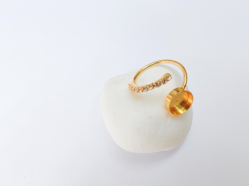Crystal Adjustable Ring Bezel, 10mm Round Bezel Cup, 24K Gold Brass, G37403