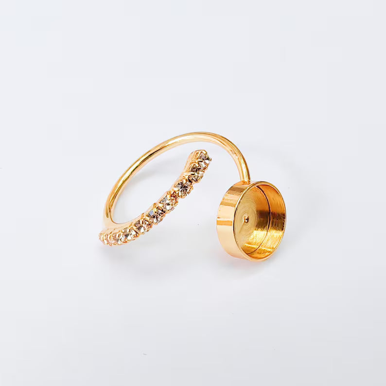 Crystal Adjustable Ring Bezel, 10mm Round Bezel Cup, 24K Gold Brass, G37403