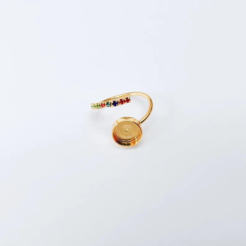 Adjustable Ring Bezel, 10mm Round Bezel Cup, Colorful Crystal, 24K Gold Plated, G37409