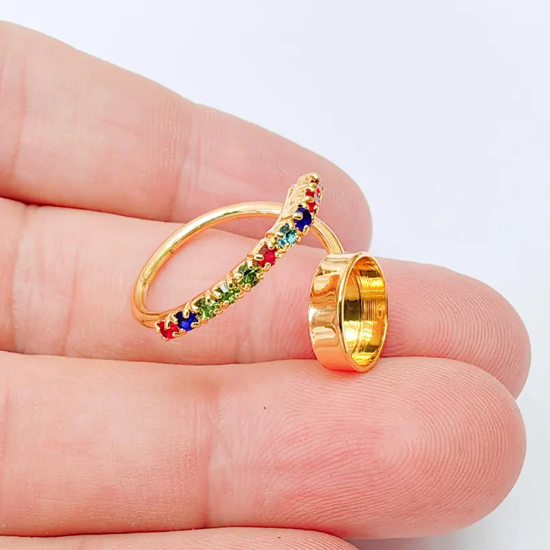 Adjustable Ring Bezel, 10mm Round Bezel Cup, Colorful Crystal, 24K Gold Plated, G37409