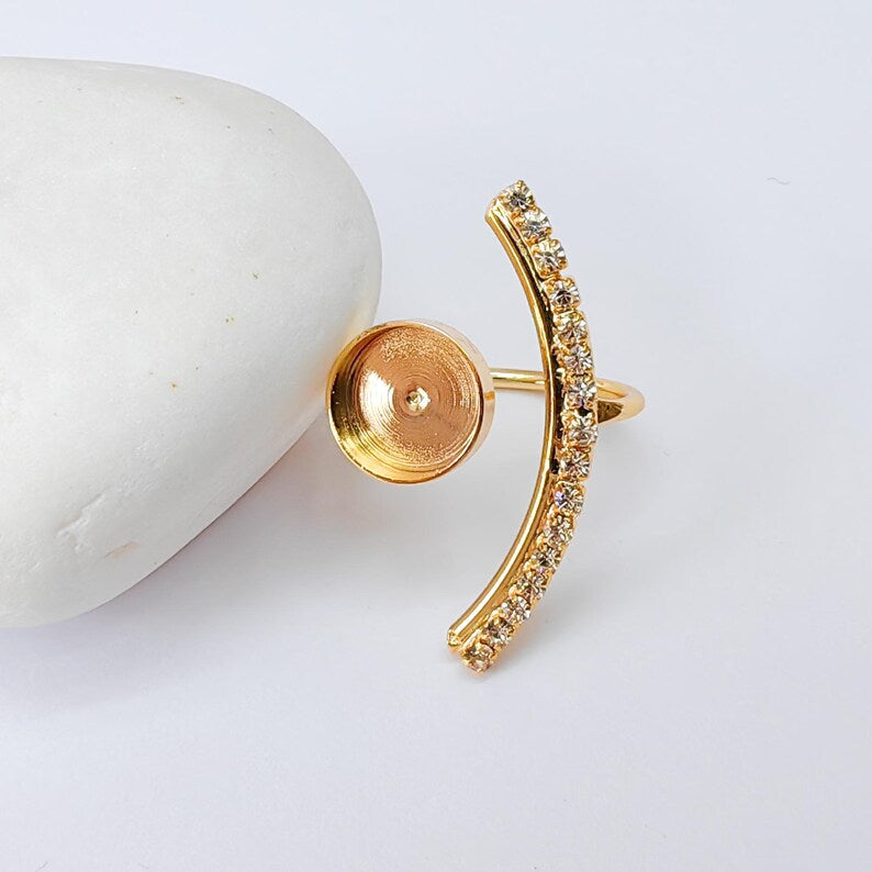 Crystal Adjustable Ring Bezel, 10mm Round Bezel Cup, 24K Gold Brass, G37411