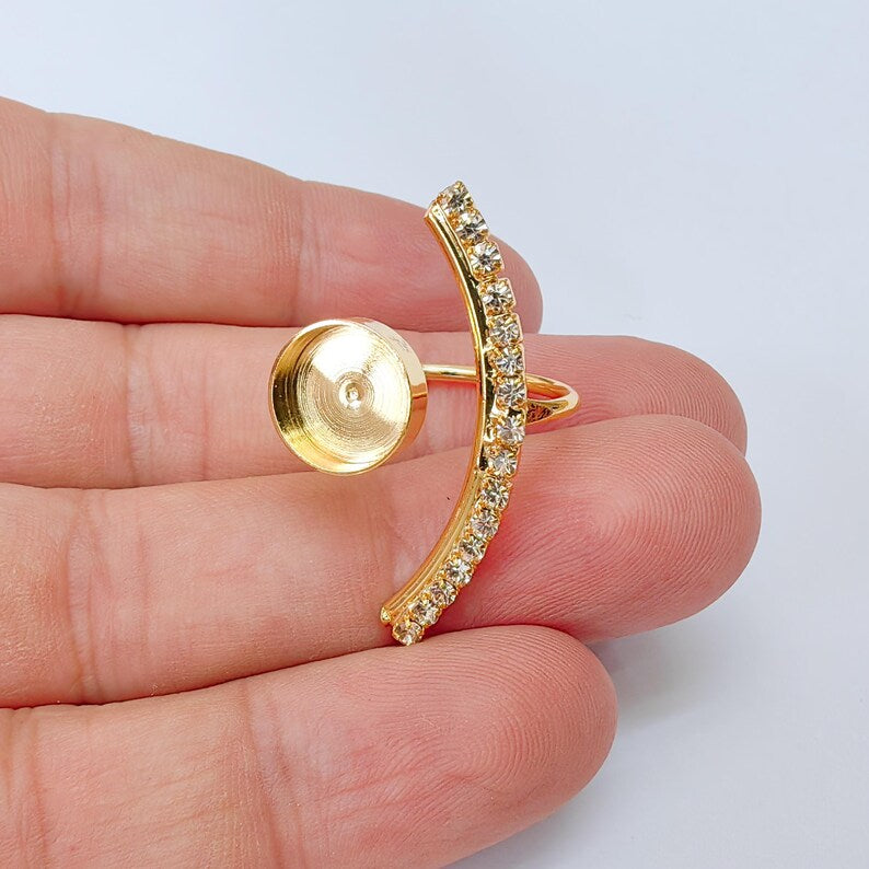 Crystal Adjustable Ring Bezel, 10mm Round Bezel Cup, 24K Gold Brass, G37411
