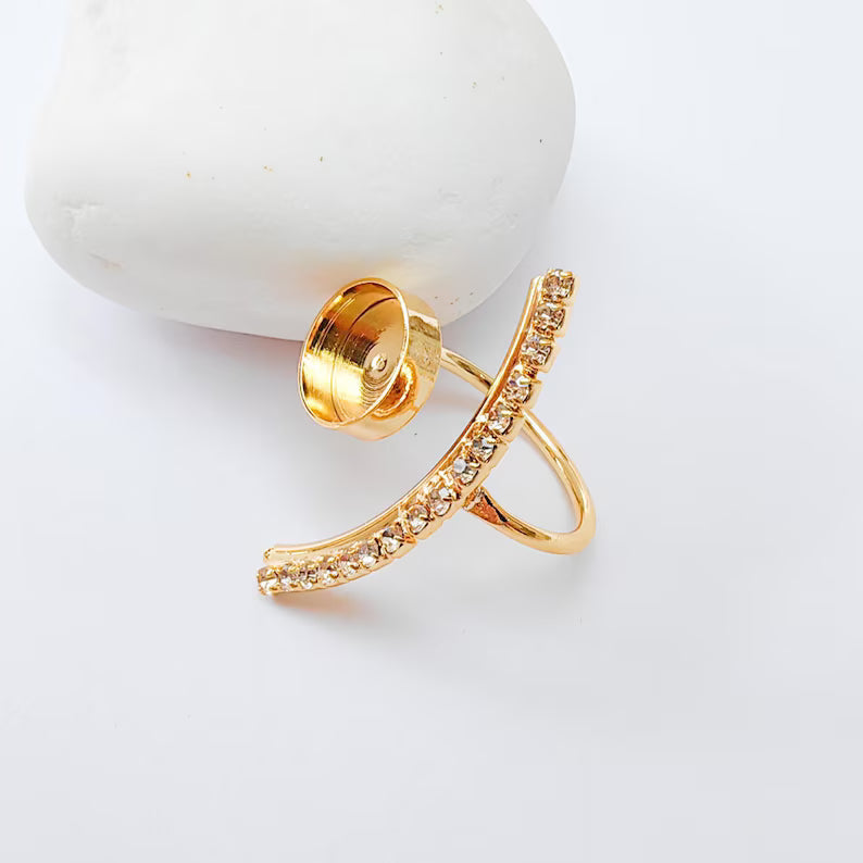 Crystal Adjustable Ring Bezel, 10mm Round Bezel Cup, 24K Gold Brass, G37411