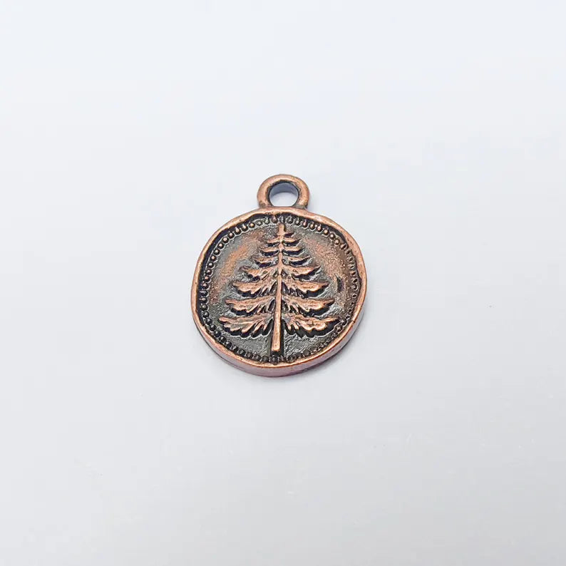 4 Pine Tree Charm, Double Sided Botanical, Organic Shape Plant Charm, Nature Earring, Floral Tag, Antique Copper Plated 16x12mm G37482