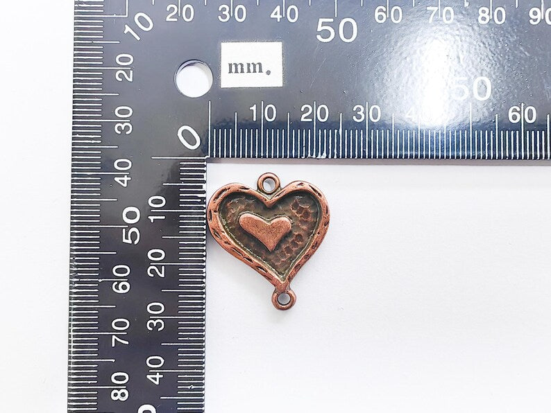 Double Heart Connector Charm, Heart Pendant, Romantic Boho Jewelry, DIY Bracelet Craft, Love Symbol, Antique Copper Plated 27x24mm G37487