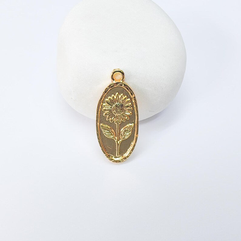 Sunflower Pendant Charm, 24k Shiny Gold Plated Zamac, Nickel Free Lead Free, 30x13mm Jewelry Making Supplies, G37494