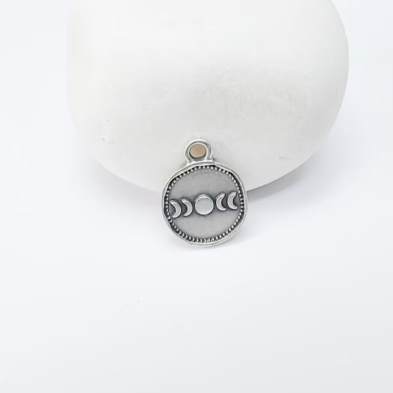 4 Moon Phases Pendant Charm, 16x13mm Double Sided Antique Silver Plated Zamac, Nickel Free Lead Free, Jewelry Making Supplies, G37496