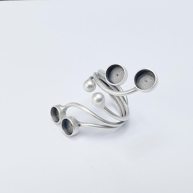 Adjustable Multi-Bezel Ring Base with 6mm Settings, Antique Silver Plated Brass, Nickel Free Lead Free, Jewelry Making Supplies, G37497