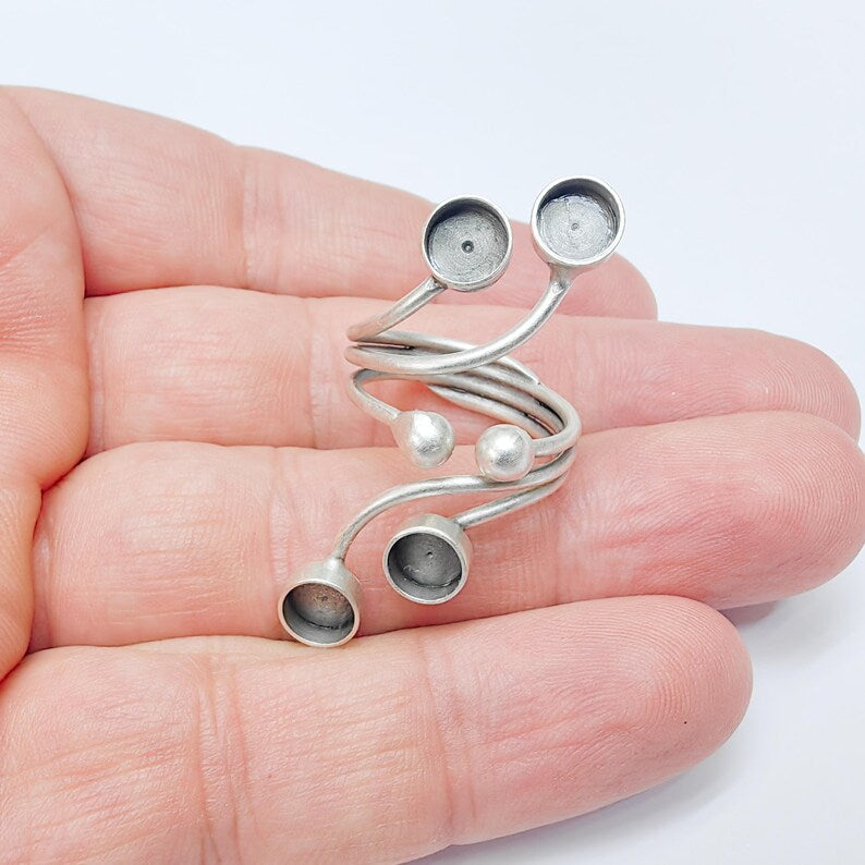 Adjustable Multi-Bezel Ring Base with 6mm Settings, Antique Silver Plated Brass, Nickel Free Lead Free, Jewelry Making Supplies, G37497