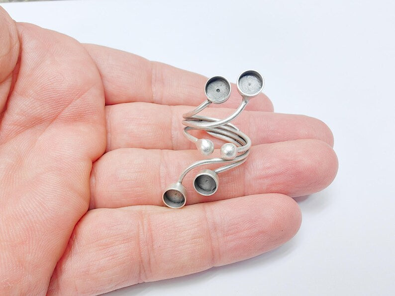 Adjustable Multi-Bezel Ring Base with 6mm Settings, Antique Silver Plated Brass, Nickel Free Lead Free, Jewelry Making Supplies, G37497