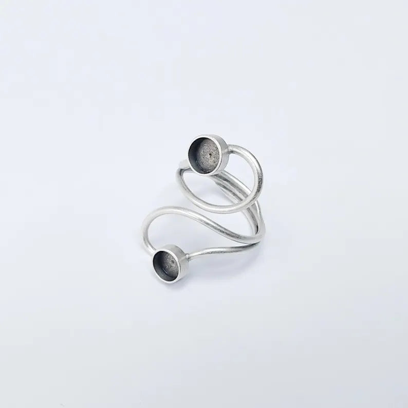 Adjustable Swirl Ring Base with 6mm Round Bezels, Antique Silver Plated Brass, Nickel Free Lead Free, Jewelry Making Supplies, G37499