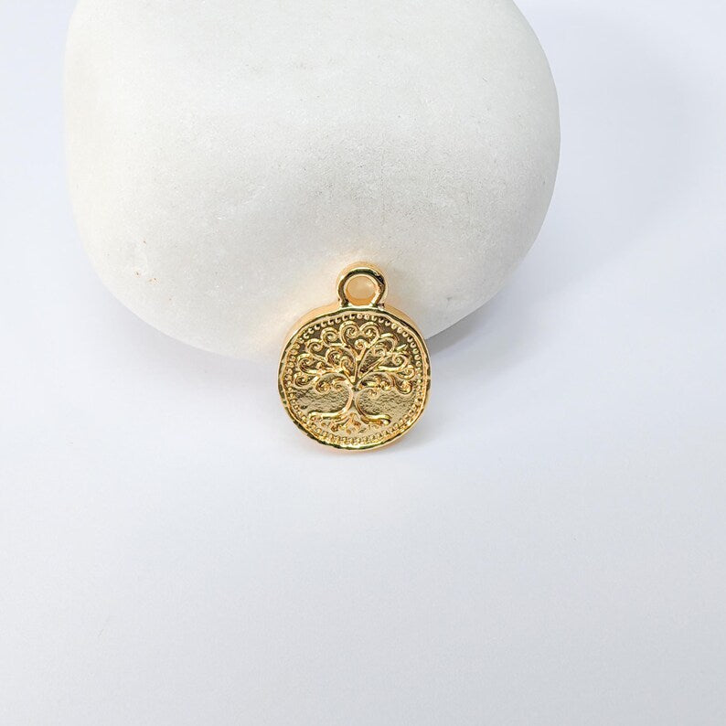Tree of Life Pendant Charm, 16x13mm Double Sided 24k Shiny Gold Plated Zamac, Nickel Free Lead Free, Jewelry Making Supplies, G37501