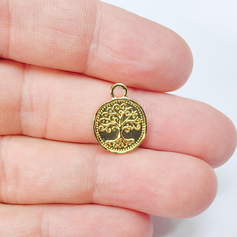 Tree of Life Pendant Charm, 16x13mm Double Sided 24k Shiny Gold Plated Zamac, Nickel Free Lead Free, Jewelry Making Supplies, G37501