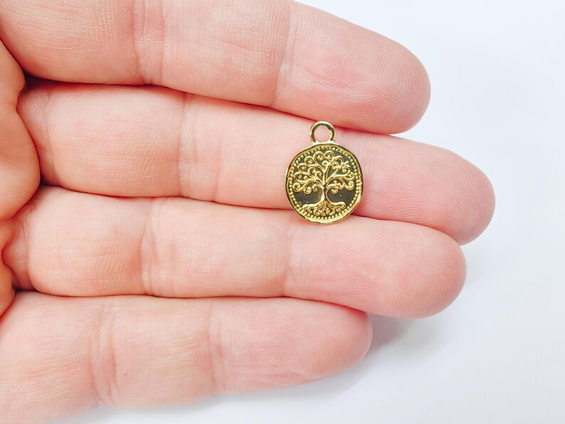 Tree of Life Pendant Charm, 16x13mm Double Sided 24k Shiny Gold Plated Zamac, Nickel Free Lead Free, Jewelry Making Supplies, G37501