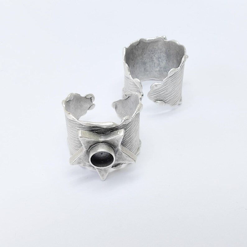 Star Adjustable Ring, 6mm Bezel Setting Ring Base, Antique Silver Plated Brass Jewelry for Cabochons and Resin Art, G37507