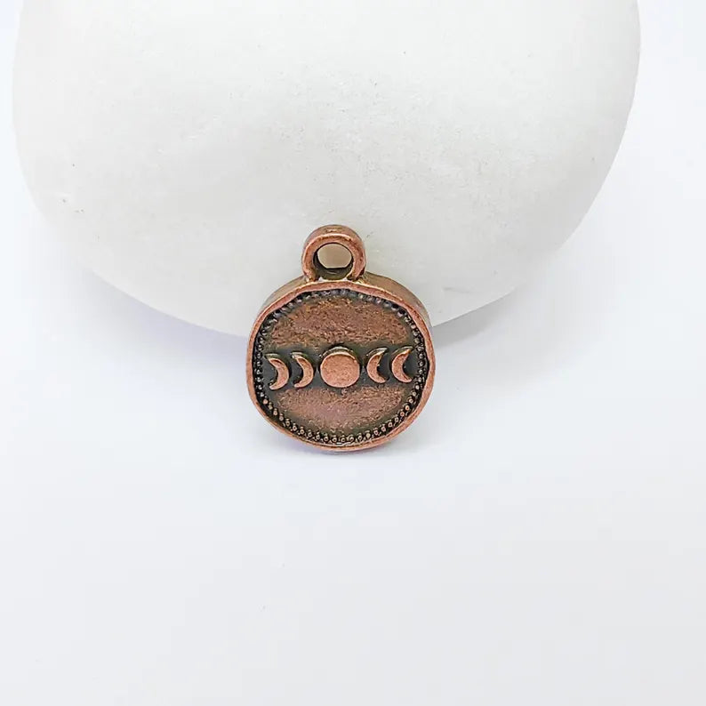 4 Moon Phases Pendant Charm, 16x13mm Double Sided Antique Copper Plated Zamac, Nickel Free Lead Free, Jewelry Making Supplies, G37510