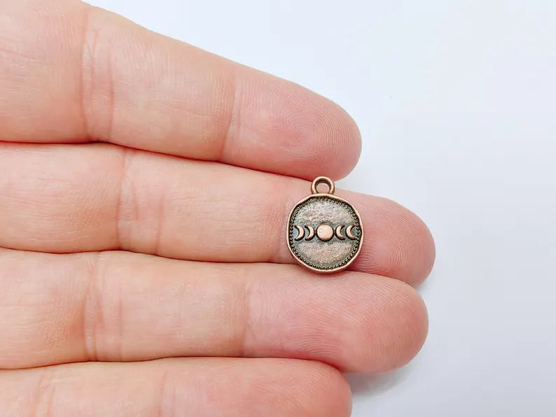 4 Moon Phases Pendant Charm, 16x13mm Double Sided Antique Copper Plated Zamac, Nickel Free Lead Free, Jewelry Making Supplies, G37510