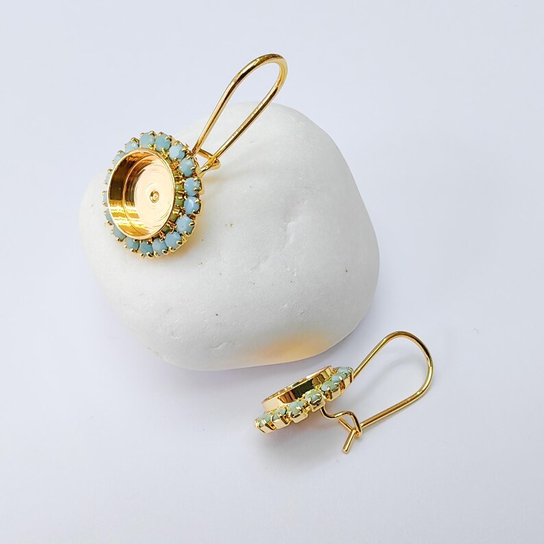 Turquoise Crystal Hook Earrings with 10mm Bezel, 24k Gold Plated Drop Settings, DIY Jewelry Making, G37418