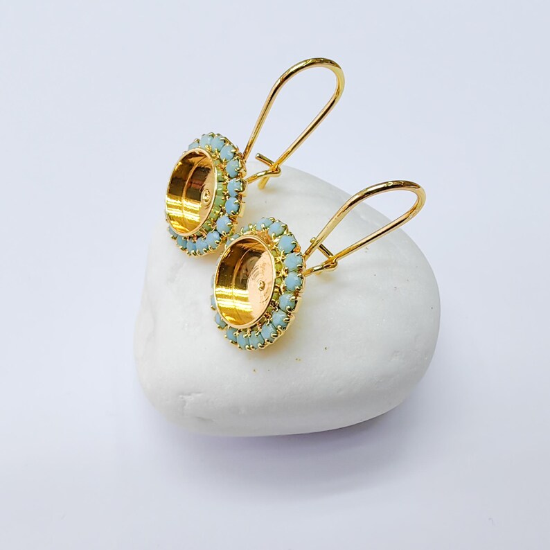 Turquoise Crystal Hook Earrings with 10mm Bezel, 24k Gold Plated Drop Settings, DIY Jewelry Making, G37418