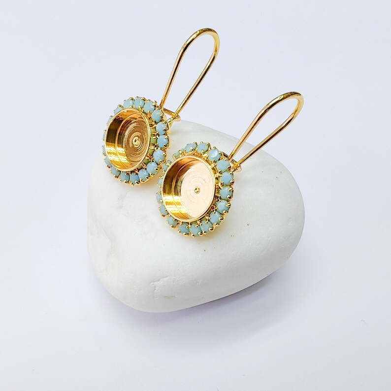 Turquoise Crystal Hook Earrings with 10mm Bezel, 24k Gold Plated Drop Settings, DIY Jewelry Making, G37418