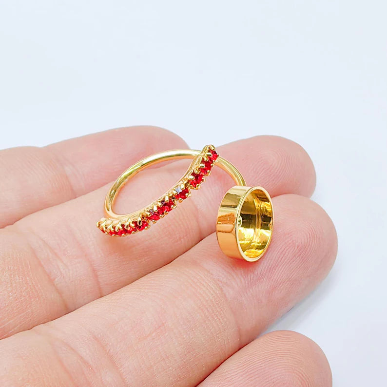 Adjustable Ring Bezel, 10mm Round Bezel Cup, Red Crystal, 24K Gold Plated, G37421