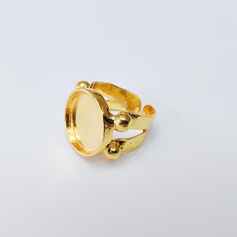 Adjustable Ring Base with 16mm Bezel, Shiny Gold Plated Brass, Nickel Free Lead Free, Jewelry Making Supplies, G37423
