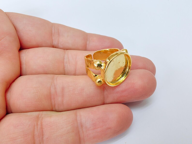 Adjustable Ring Base with 16mm Bezel, Shiny Gold Plated Brass, Nickel Free Lead Free, Jewelry Making Supplies, G37423