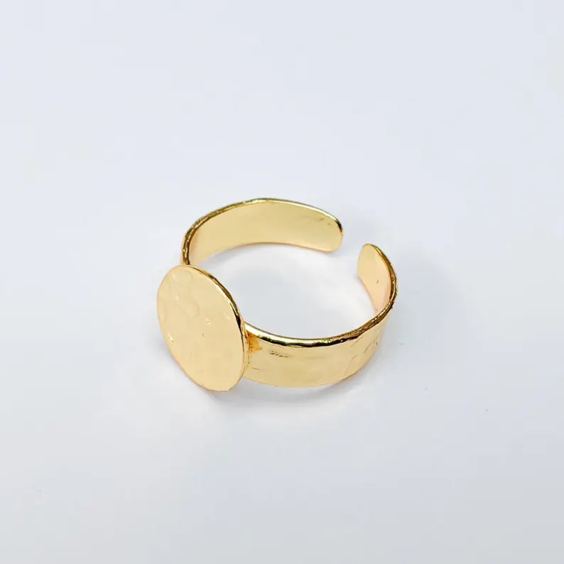 Adjustable Ring Base with 10mm Round Blank, 24k Shiny Gold Plated, Nickel Free Lead Free, Jewelry Making Supplies, G37427