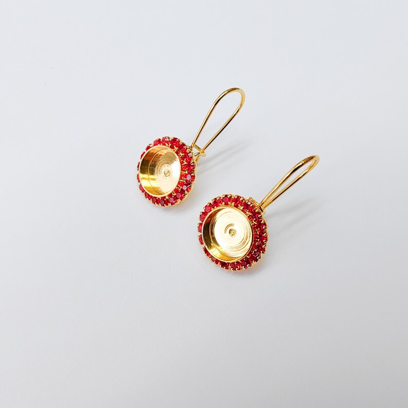 Red Crystal Hook Earrings with 10mm Bezel, 24k Gold Plated Drop Settings, DIY Jewelry Making, G37429