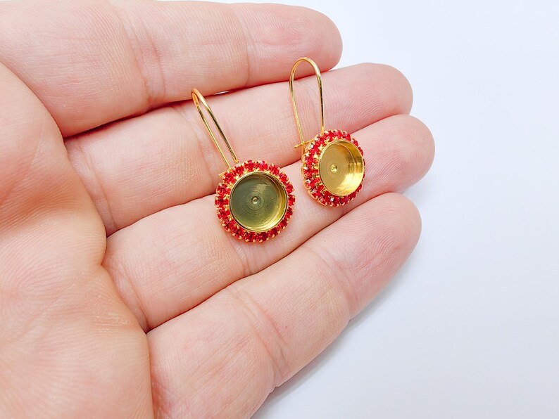 Red Crystal Hook Earrings with 10mm Bezel, 24k Gold Plated Drop Settings, DIY Jewelry Making, G37429
